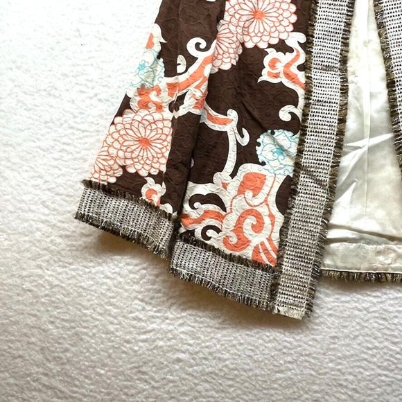 Trina Turk Jacket Womens 8 Brown Orange Floral Blazer Wool Open Lined Career - Picture 4 of 11